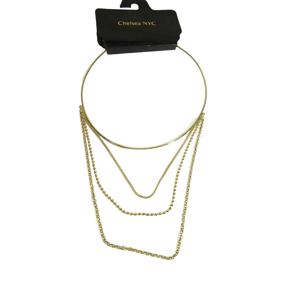 Minimalist Drape Collar Necklace Gold Tone Multi Chain Chelsea NYC